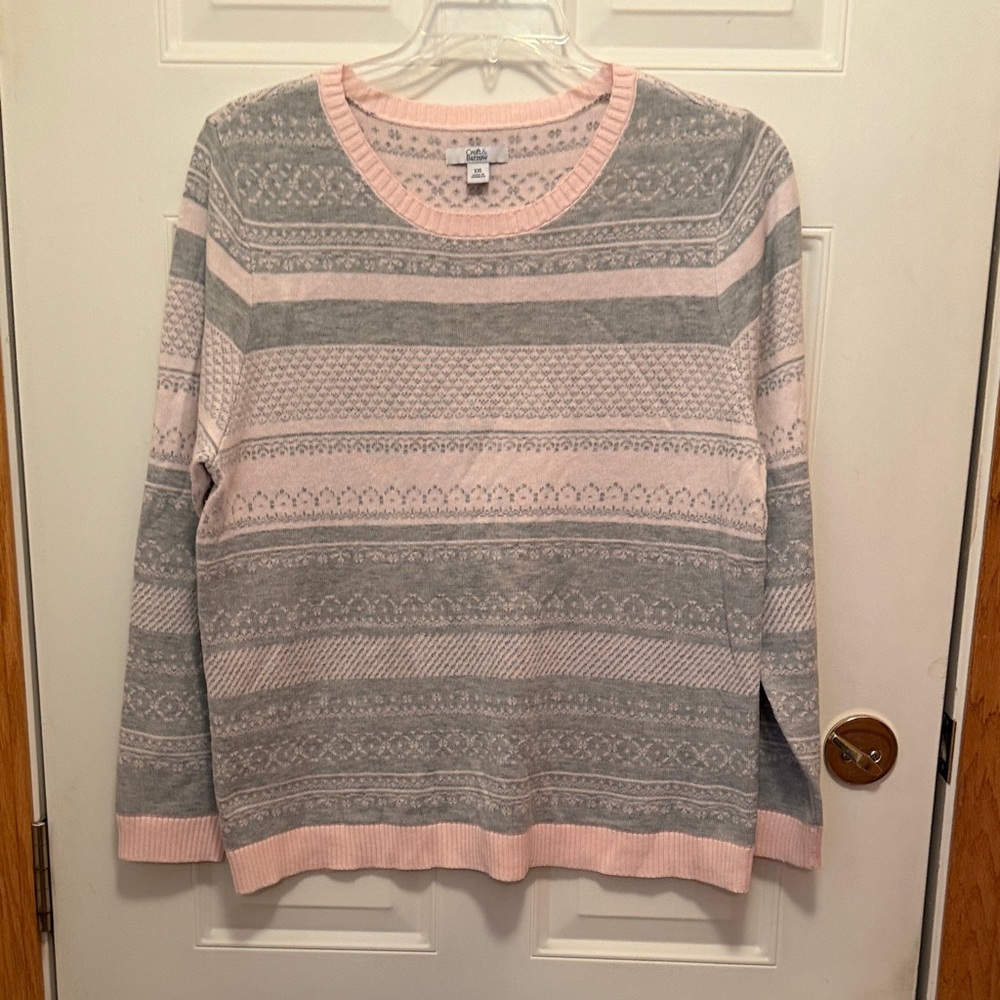 Croft & Barrow Pink Fair Isle Pattern Pink Crewneck Sweater.  XXL